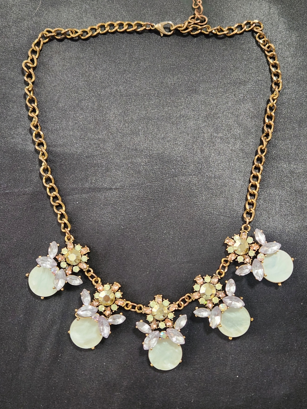 J. Crew Gold-Tone Floral Necklace with Pale Mint and Clear Accents